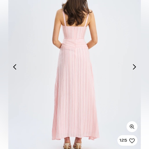 Mallory Baby Pink Stripe Jacquard High Slit Gown - Picture 5 of 16